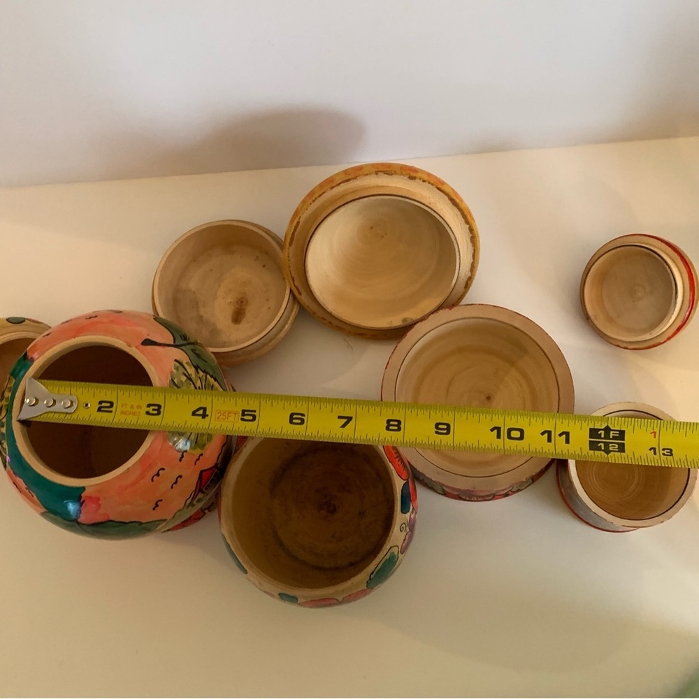 VTG Lot Russian USSR Wooden Folk Art Vase Canister Jar Lids Painted Marked READ - Picture 14 of 16